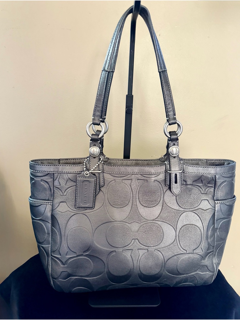 Coach Metallic Gray Signature Tote